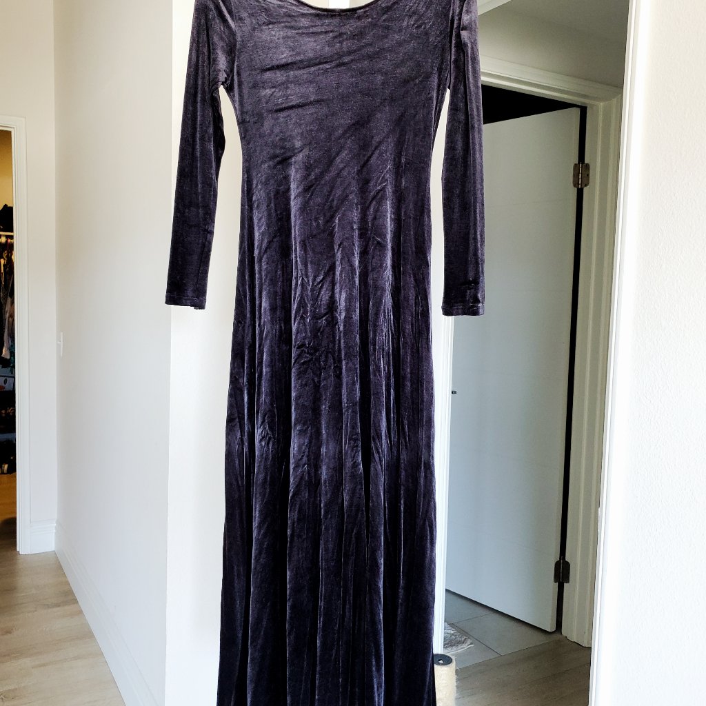 Vintage Velvet Maxi Dress By Caron Joy In Charcoal Grey
